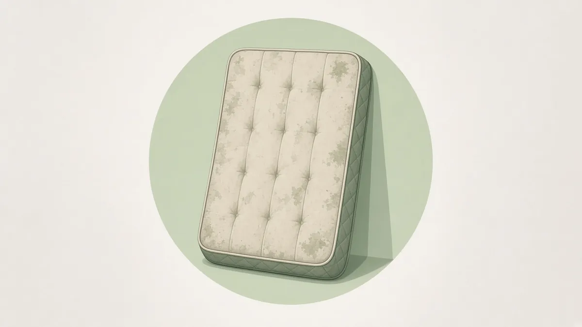 Illustration of an old mattress leaning against a wall