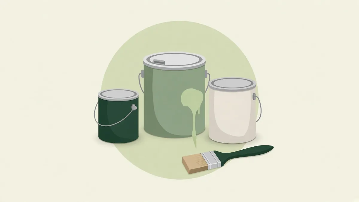 Illustration of three leftover paint cans and a paintbrush